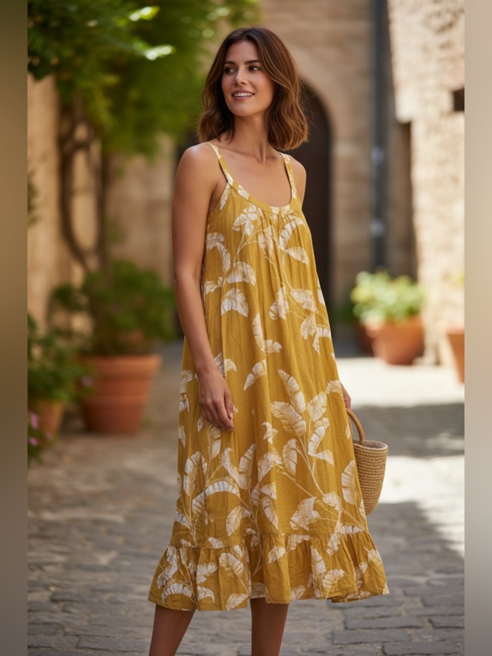 H&M Mustard Yellow Tropical Print Sundress
